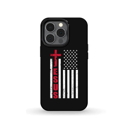 Patriotic Phone Cases Jesus Word Cross With American Flag Christian Phone Case - Inspirational Bible Scripture iPhone Cases