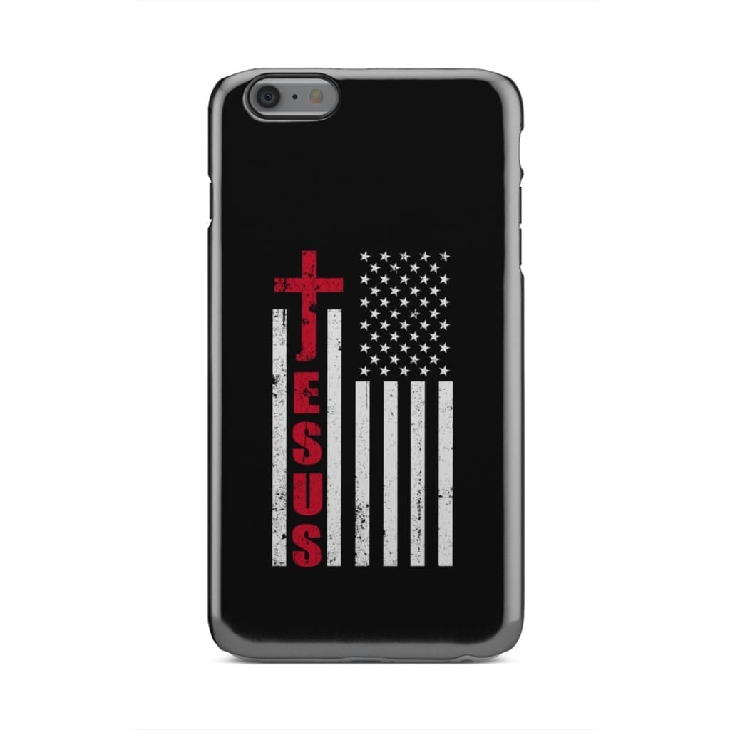 Patriotic Phone Cases Jesus Word Cross With American Flag Christian Phone Case - Inspirational Bible Scripture iPhone Cases