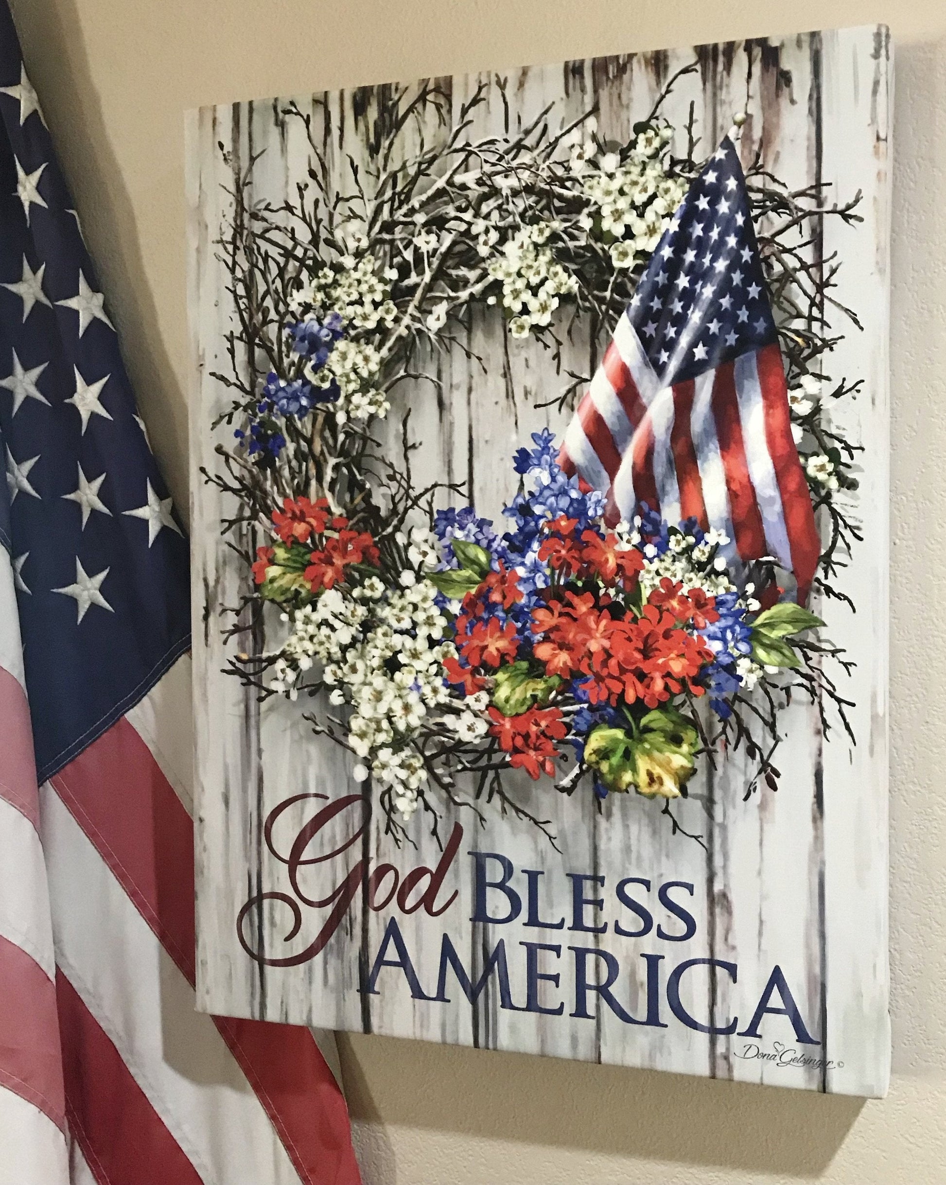 Patriotic Wreath Canvas Wall Art - Christian Wall Decor - Religious Gift