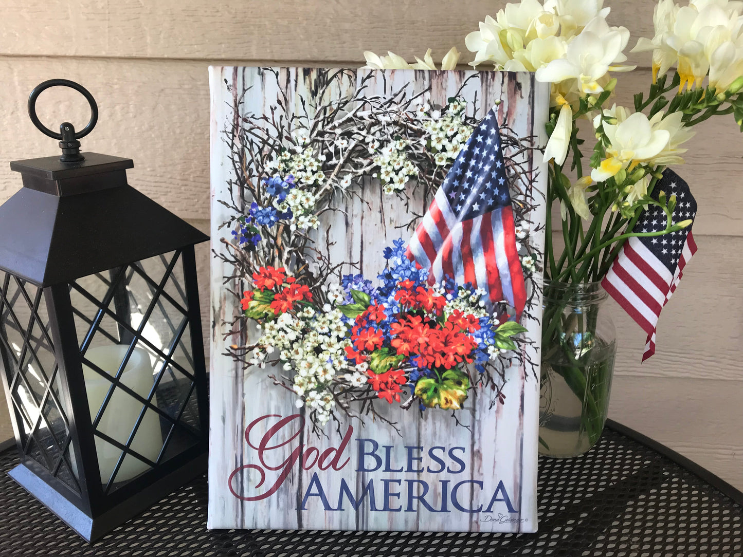 Patriotic Wreath Canvas Wall Art - Christian Wall Decor - Religious Gift