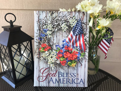 Patriotic Wreath Canvas Wall Art - Christian Wall Decor - Religious Gift