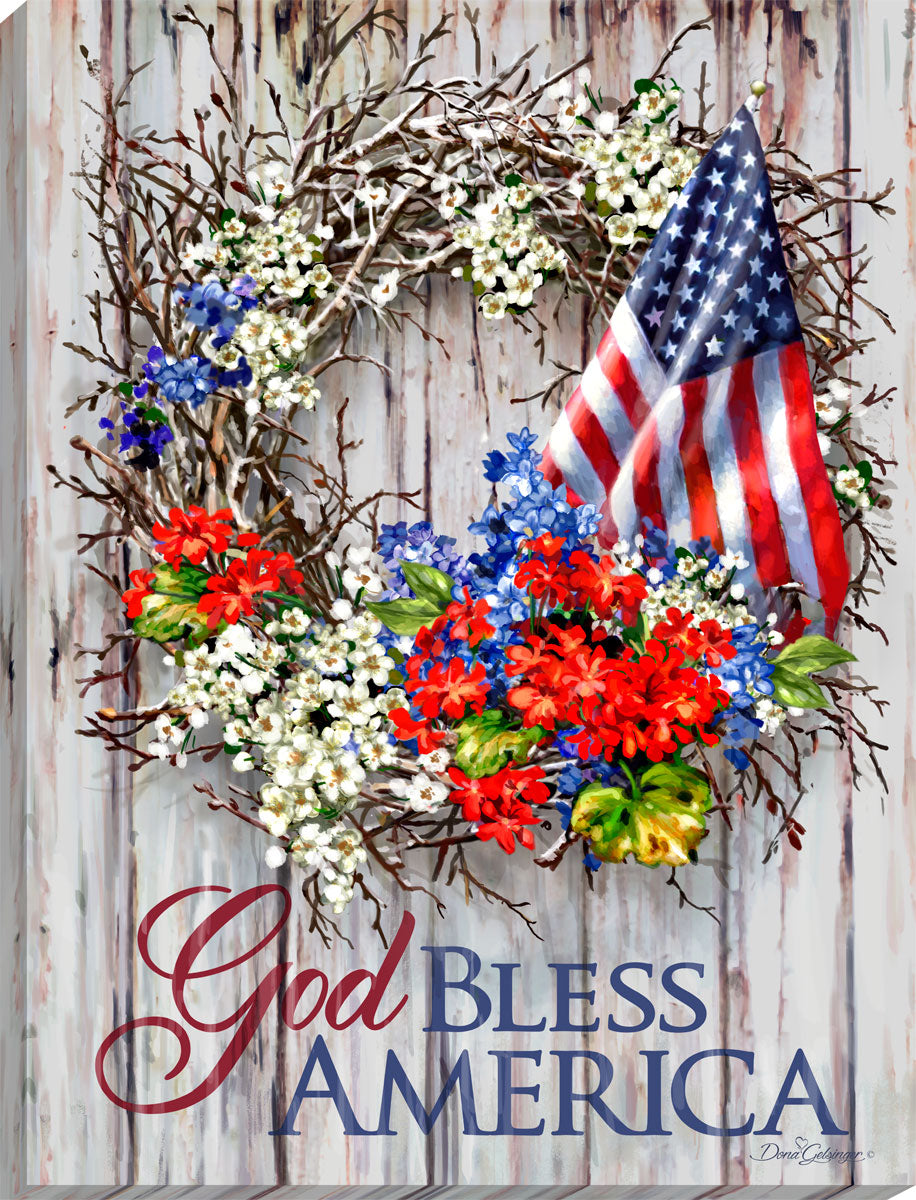 Patriotic Wreath Canvas Wall Art - Christian Wall Decor - Religious Gift