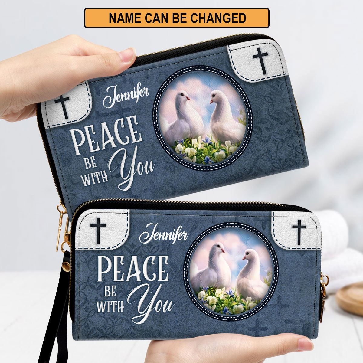 Peace Be With You Awesome Clutch Purse For Women - Personalized Name - Christian Gifts For Women