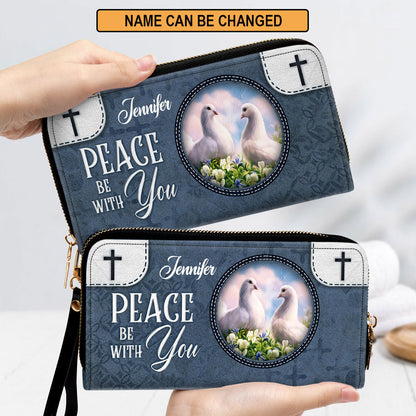 Peace Be With You Awesome Clutch Purse For Women - Personalized Name - Christian Gifts For Women