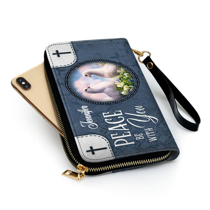 Peace Be With You Awesome Clutch Purse For Women - Personalized Name - Christian Gifts For Women