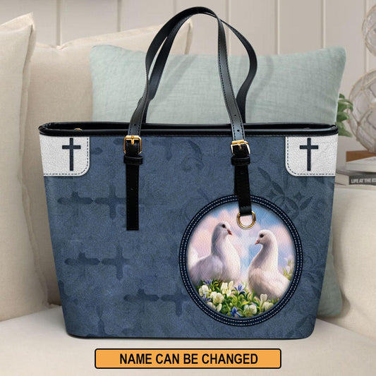 Peace Be With You Personalized Large Pu Leather Tote Bag For Women - Mom Gifts For Mothers Day