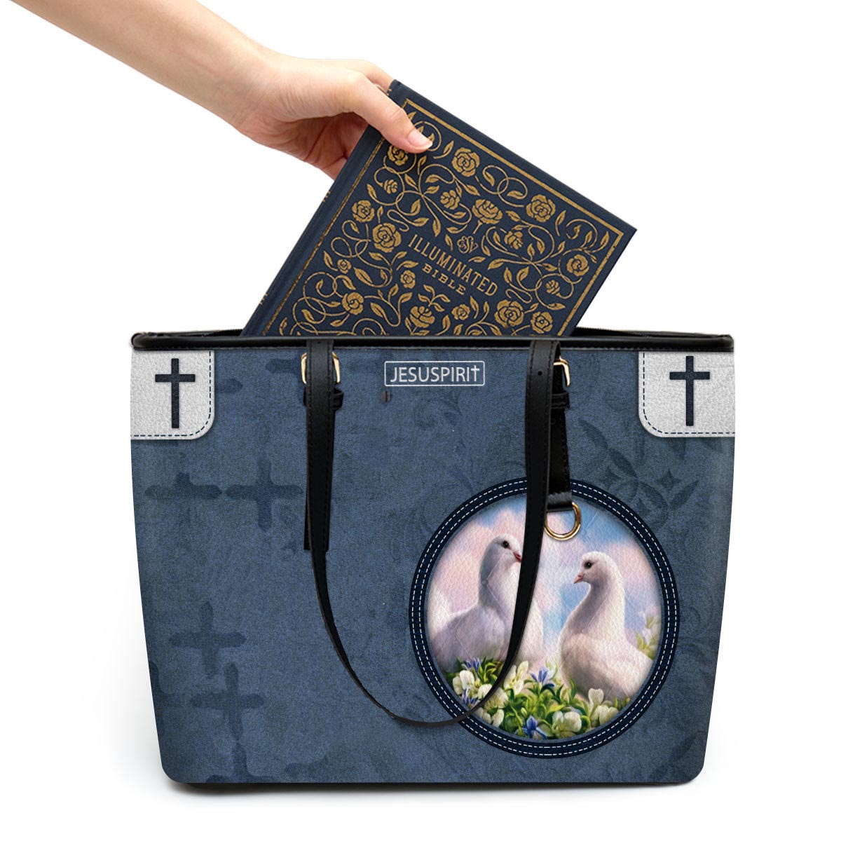 Peace Be With You Personalized Large Pu Leather Tote Bag For Women - Mom Gifts For Mothers Day