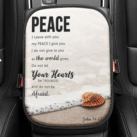 Peace I Leave With You John 14 27 Seat Box Cover, Bible Verse Car Center Console Cover, Christian Car Interior Accessories