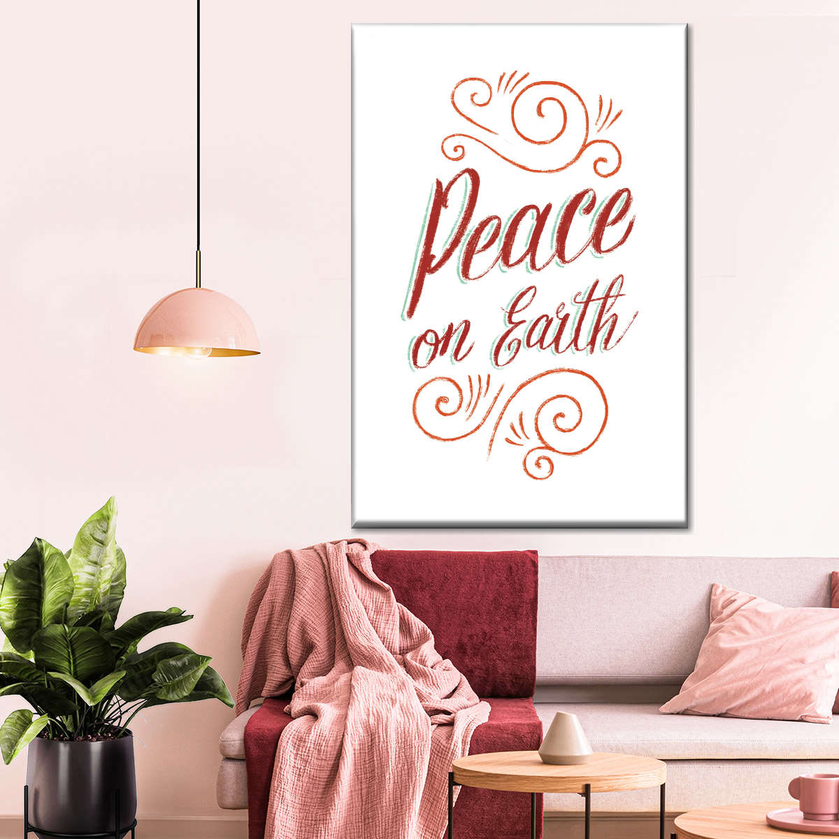 Peace On Earth Script Wall Art Canvas - Canvas Religious Wall Art - Christian Wall Decor Living Room