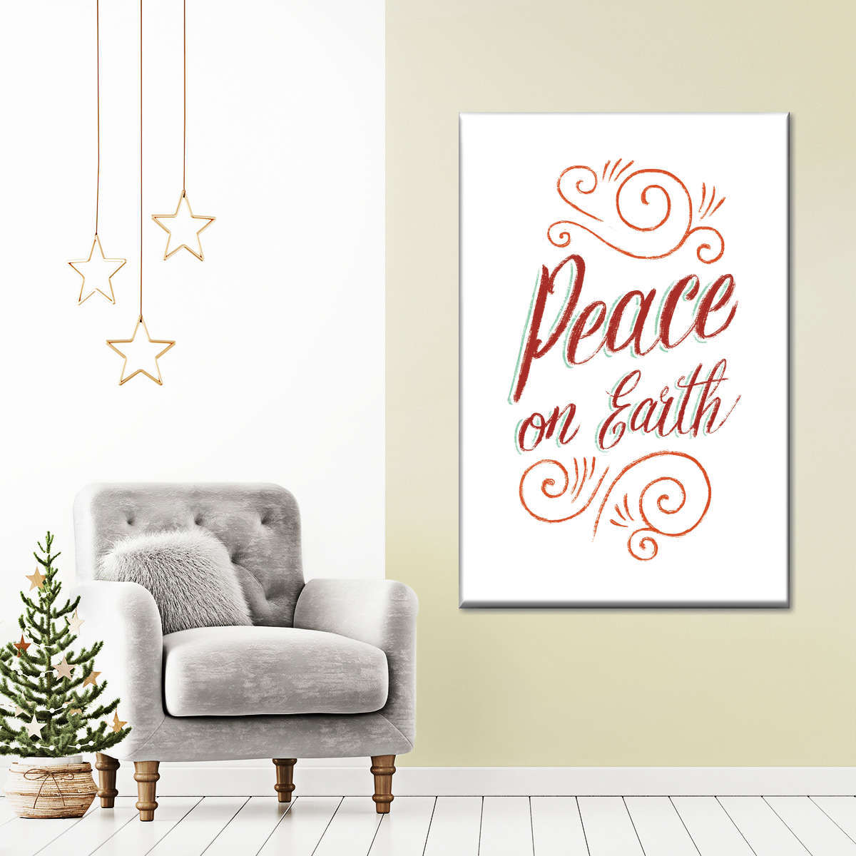 Peace On Earth Script Wall Art Canvas - Canvas Religious Wall Art - Christian Wall Decor Living Room