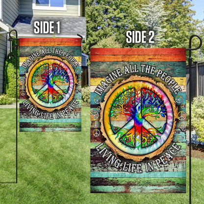 Peace Sign Hippie Flag Imagine All The People Living Life In Peace Flag - Outdoor House Flags - Decorative Flags