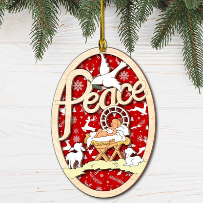 Peace jesus was born in a manger Wood Layered Ornaments - Christmas Tree Ornament