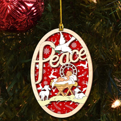 Peace jesus was born in a manger Wood Layered Ornaments - Christmas Tree Ornament