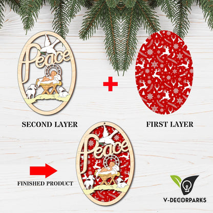 Peace jesus was born in a manger Wood Layered Ornaments - Christmas Tree Ornament
