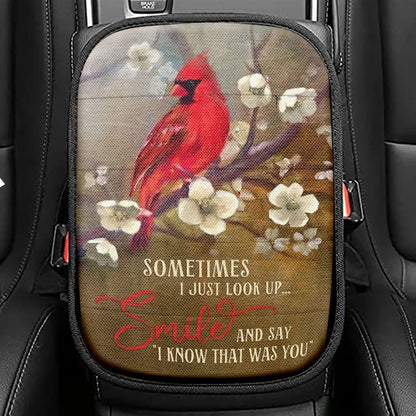 Peach Blossom Drawing, Red Cardinal, Sometimes I Just Look Up Car Center Console Cover, Christian Armrest Seat Cover, Bible Seat Box Cover