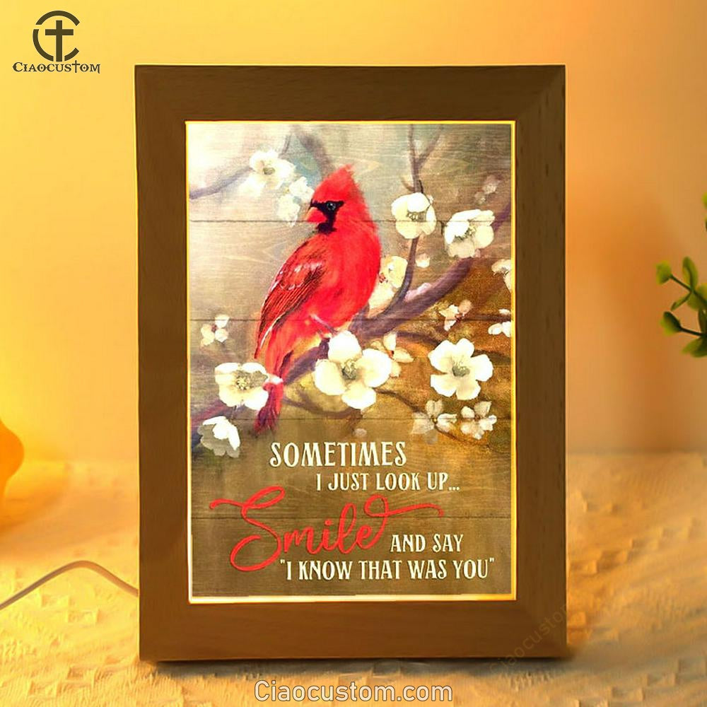 Peach Blossom Drawing, Red Cardinal, Sometimes I Just Look Up Frame Lamp