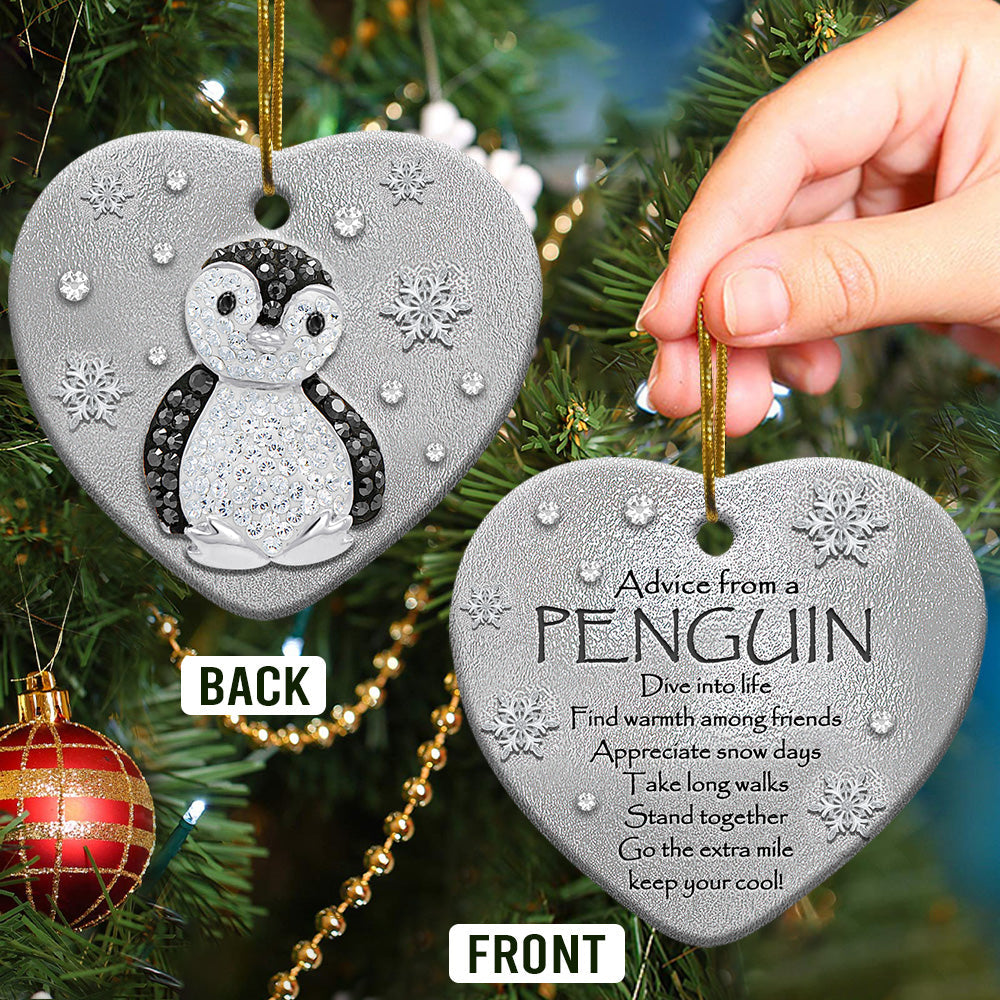 Penguin Advice Heart Ceramic Ornament - Christmas Ornament - Christmas Gift