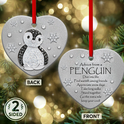 Penguin Advice Heart Ceramic Ornament - Christmas Ornament - Christmas Gift