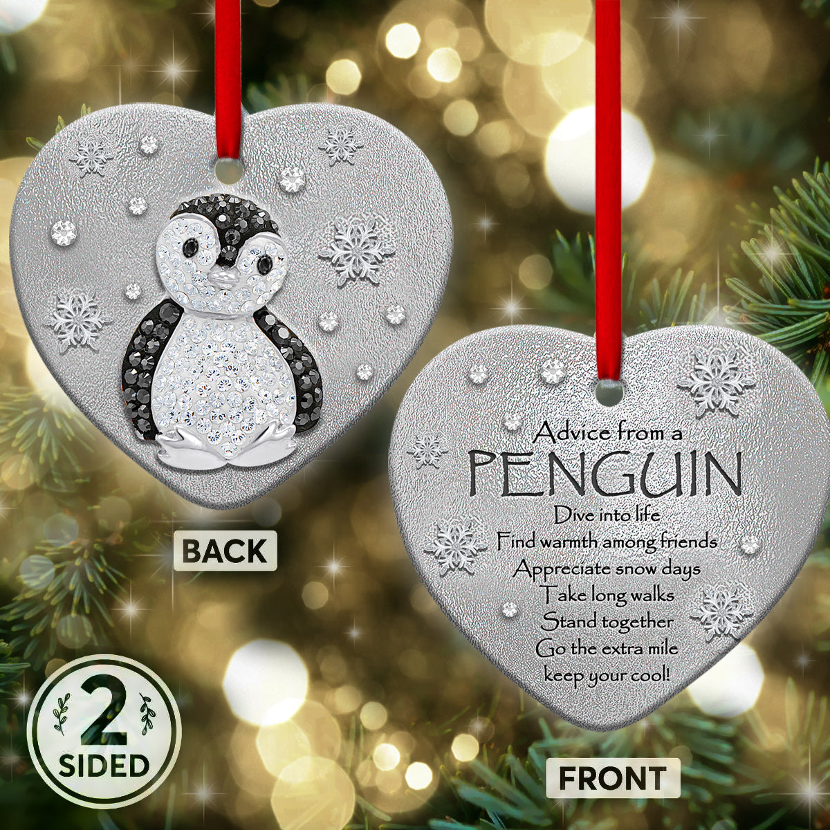 Penguin Advice Heart Ornament - Christmas Ornament - Ciaocustom