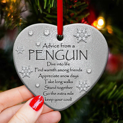 Penguin Advice Heart Ornament - Christmas Ornament - Ciaocustom