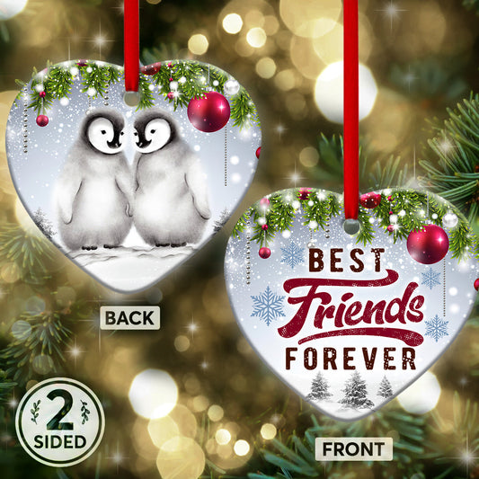 Penguin Best Friends Forever Heart Ceramic Ornament - Christmas Ornament - Christmas Gift