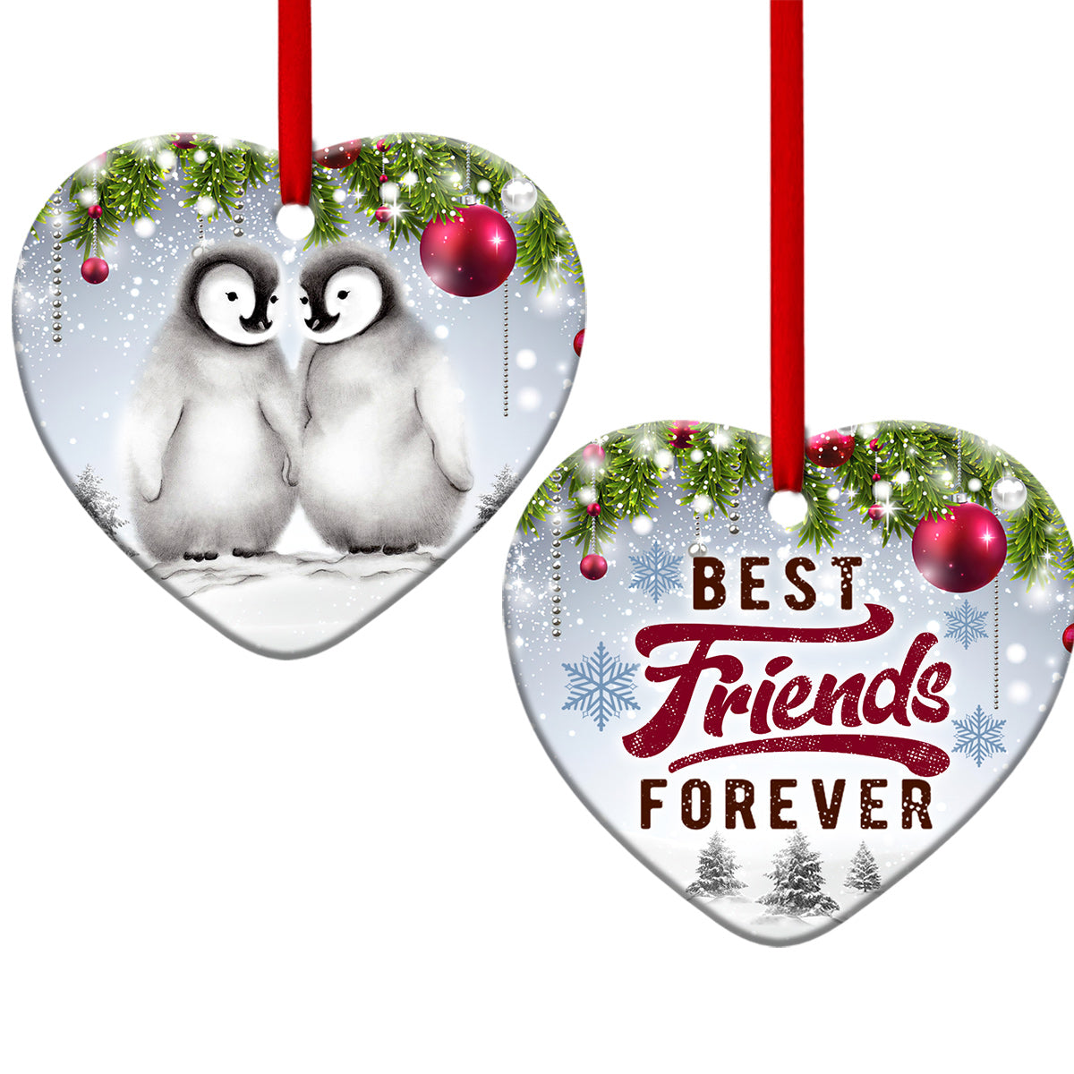 Penguin Best Friends Forever Heart Ceramic Ornament - Christmas Ornament - Christmas Gift