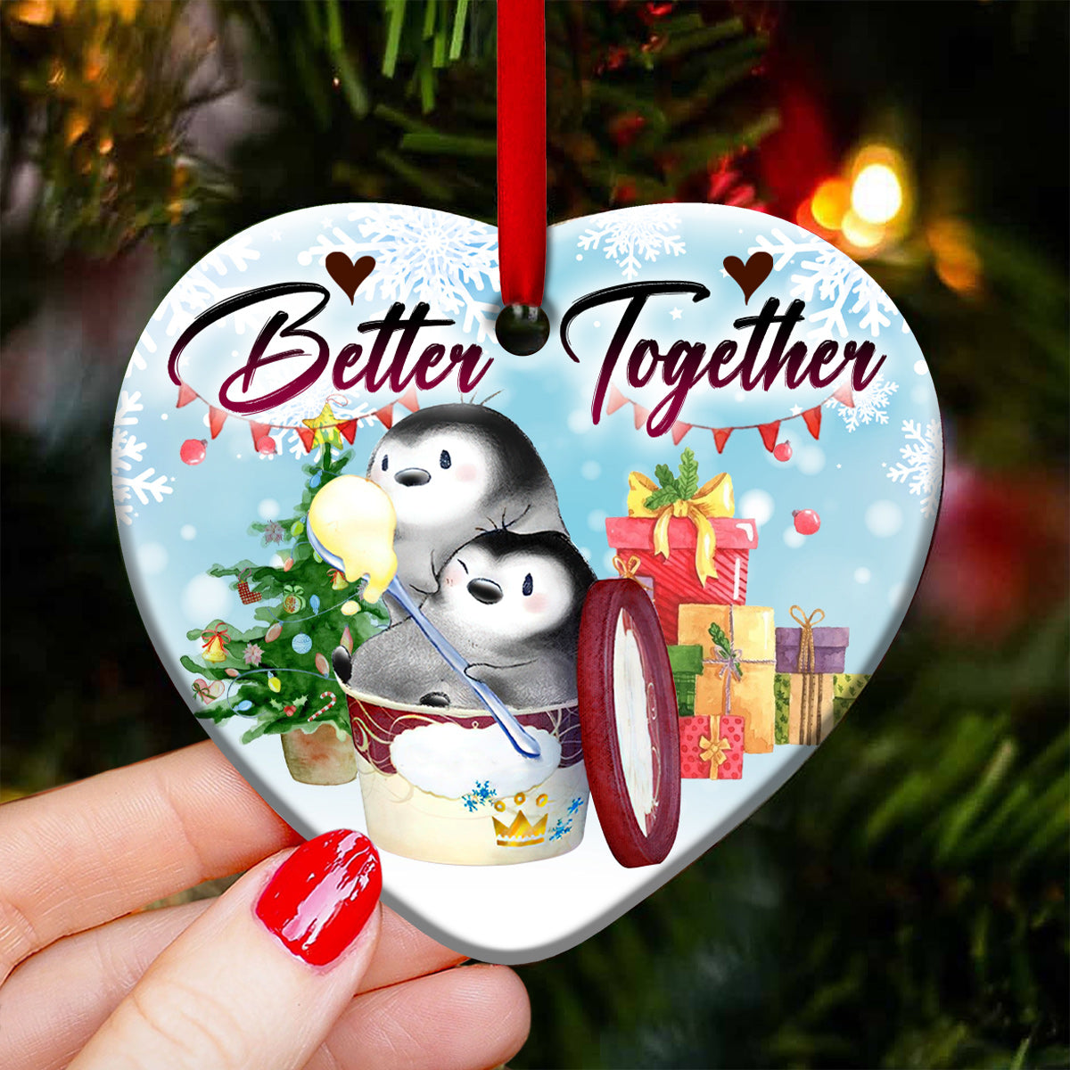 Penguin Bestie Better Together Heart Ceramic Ornament - Christmas Ornament - Christmas Gift
