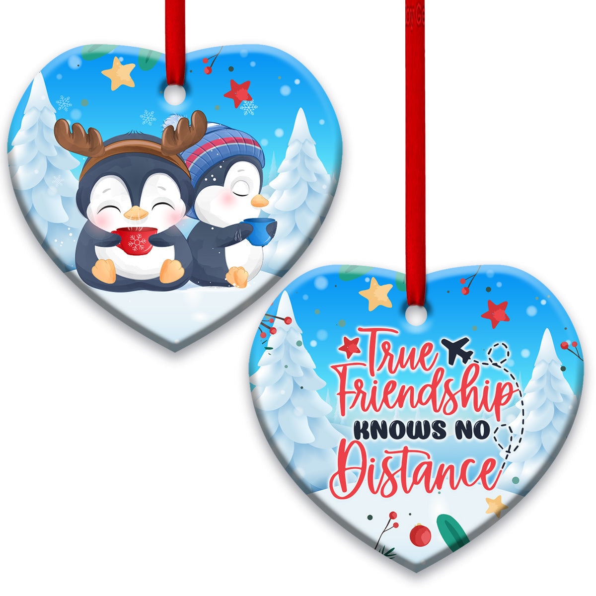 Penguin Bestie True Friendship Heart Ceramic Ornament - Christmas Ornament - Christmas Gift