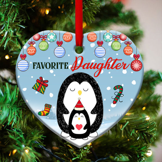 Penguin Favorite Daughter Heart Ceramic Ornament - Christmas Ornament - Christmas Gift