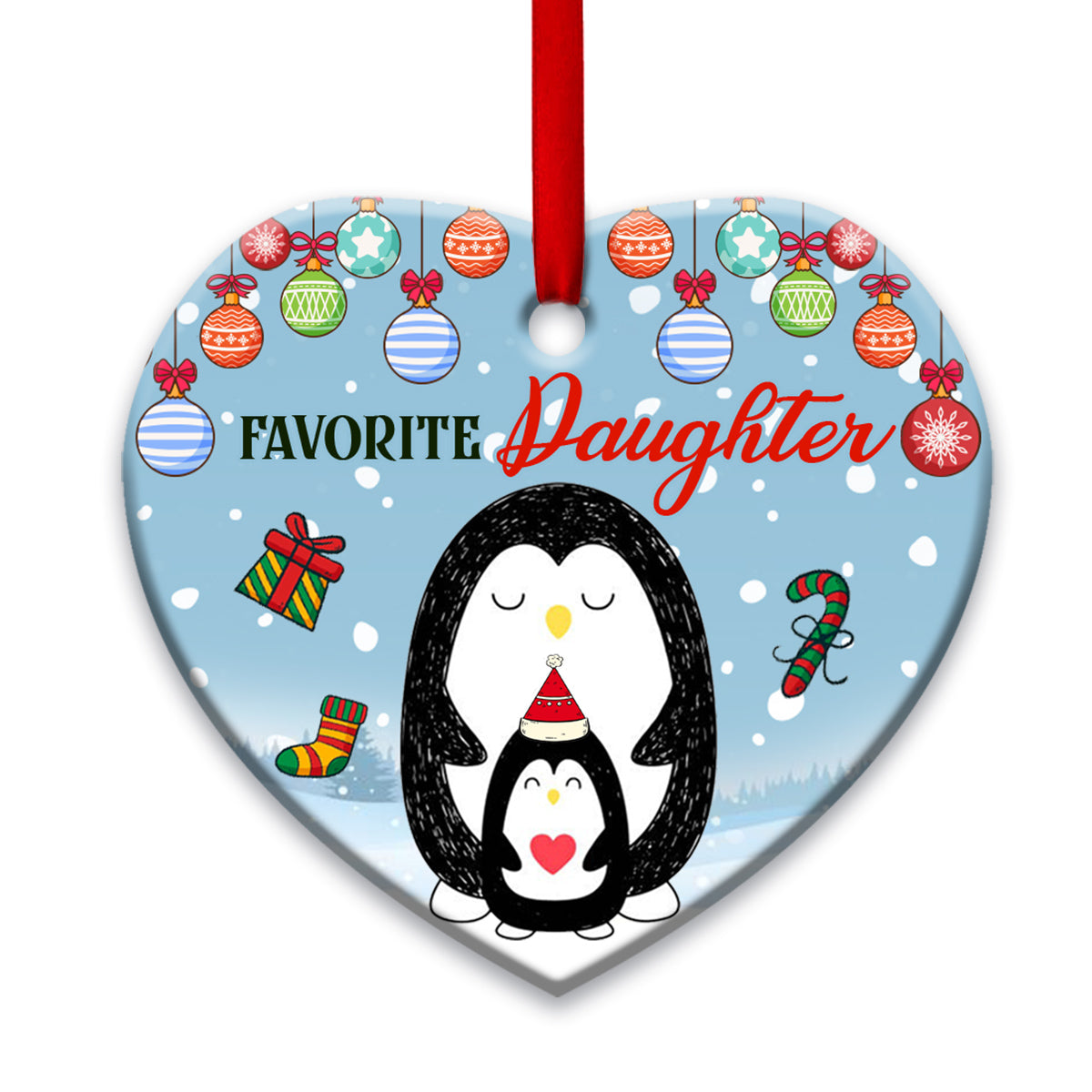 Penguin Favorite Daughter Heart Ceramic Ornament - Christmas Ornament - Christmas Gift