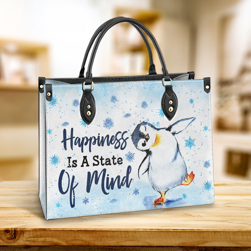 Penguin Happiness Is A State Of Mind Leather Bag - Best Gifts For Penguin Lovers - Women's Pu Leather Bag