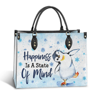 Penguin Happiness Is A State Of Mind Leather Bag - Best Gifts For Penguin Lovers - Women's Pu Leather Bag