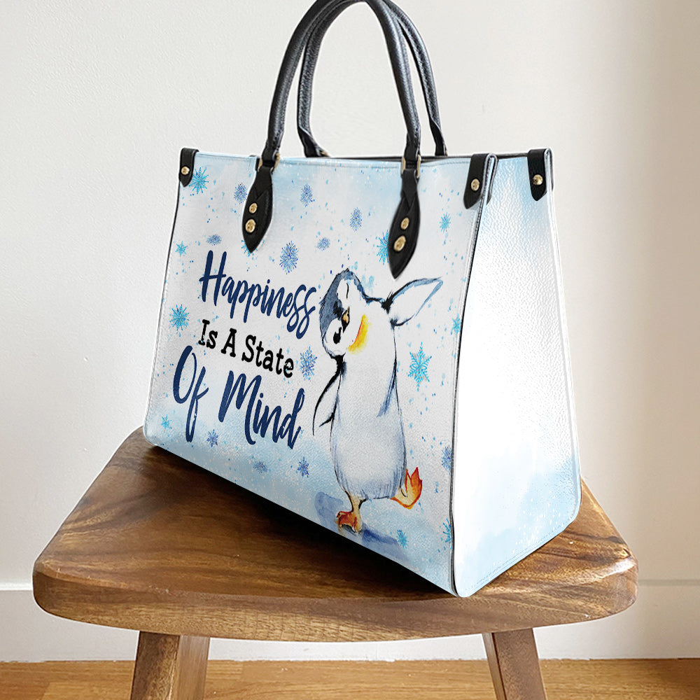 Penguin Happiness Is A State Of Mind Leather Bag - Best Gifts For Penguin Lovers - Women's Pu Leather Bag