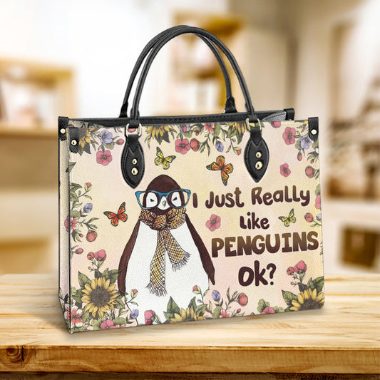 Penguin I Just Really Like Penguins Leather Bag - Best Gifts For Penguin Lovers - Women's Pu Leather Bag