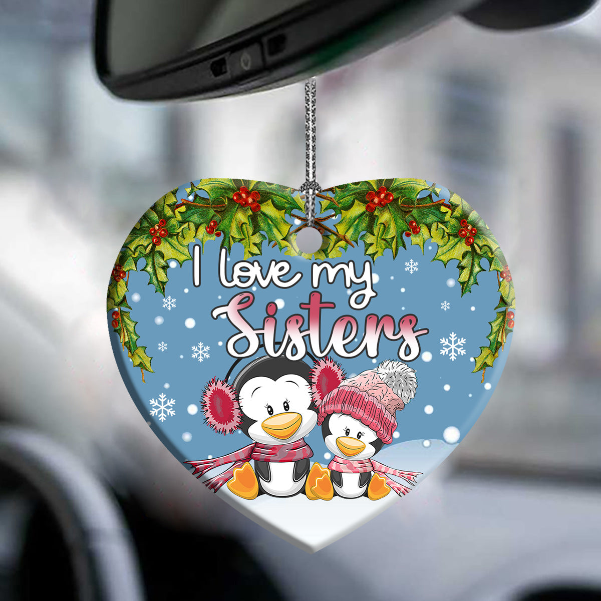 Penguin I Love My Sister Heart Ceramic Ornament - Christmas Ornament - Christmas Gift