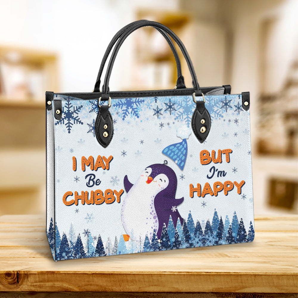 Penguin I May Be Chubby But Im Happy Leather Bag - Best Gifts For Penguin Lovers - Women's Pu Leather Bag