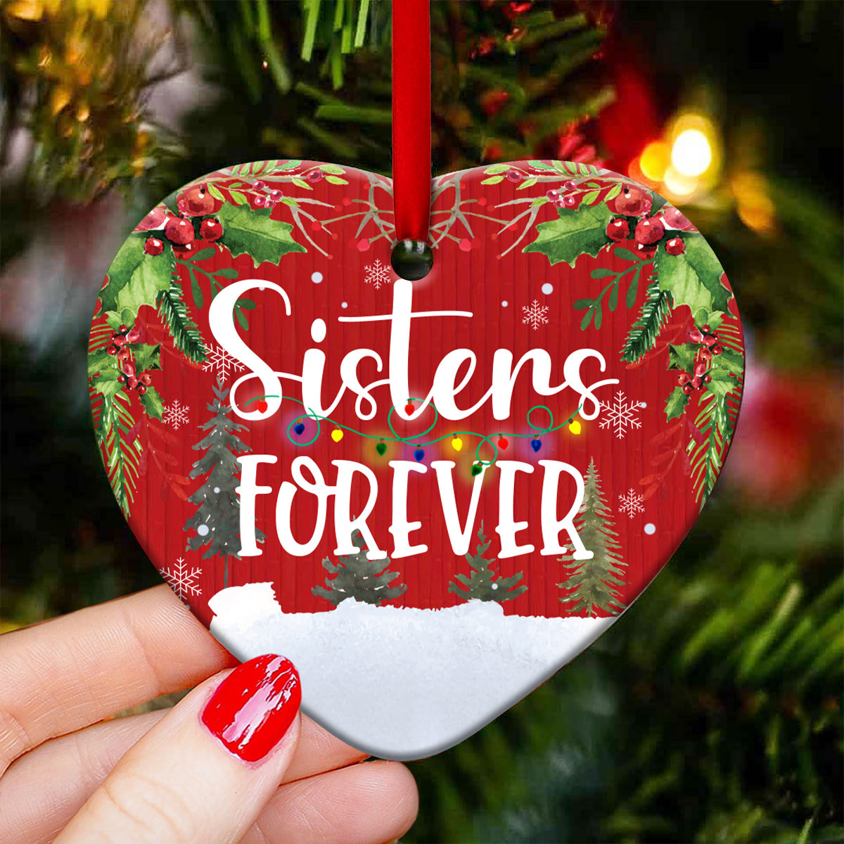 Penguin Sister Forever Heart Ceramic Ornament - Christmas Ornament - Christmas Gift