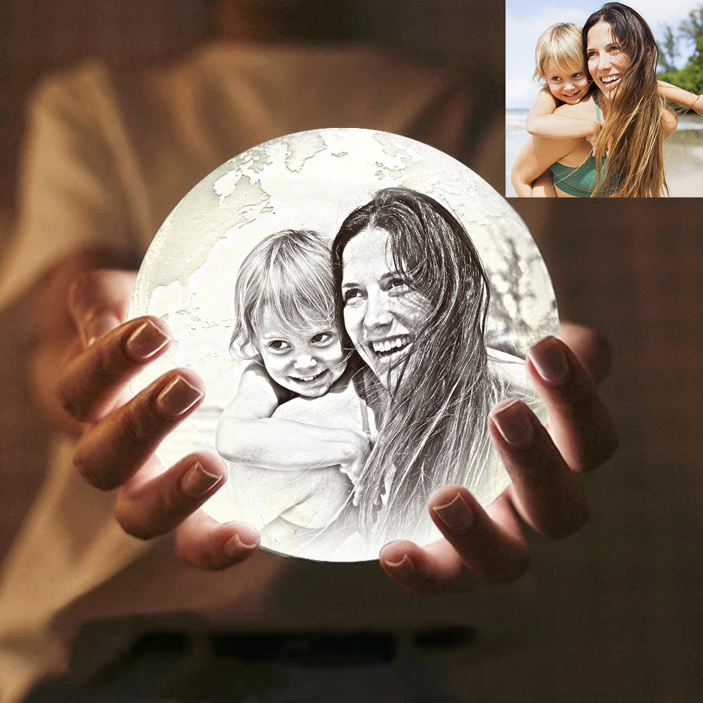 Personalized 3d Mom and Son Photo Moon Lamp - Custom Mom Gifts - Gift For Son