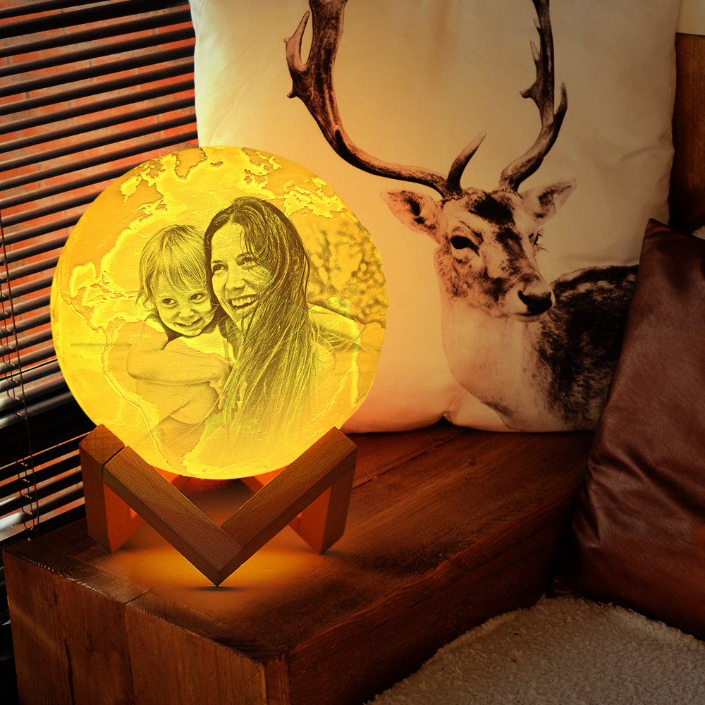 Personalized 3d Mom and Son Photo Moon Lamp - Custom Mom Gifts - Gift For Son
