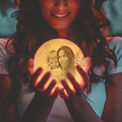 Personalized 3d Mom and Son Photo Moon Lamp - Custom Mom Gifts - Gift For Son