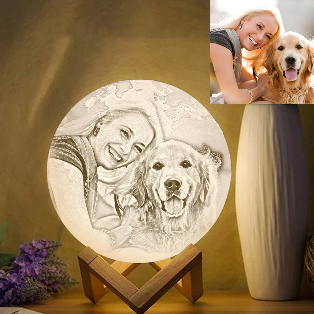 Personalized 3d Photo Dog Moon Lamp - Custom 3d Moon Lamp - Dog Mom Gifts