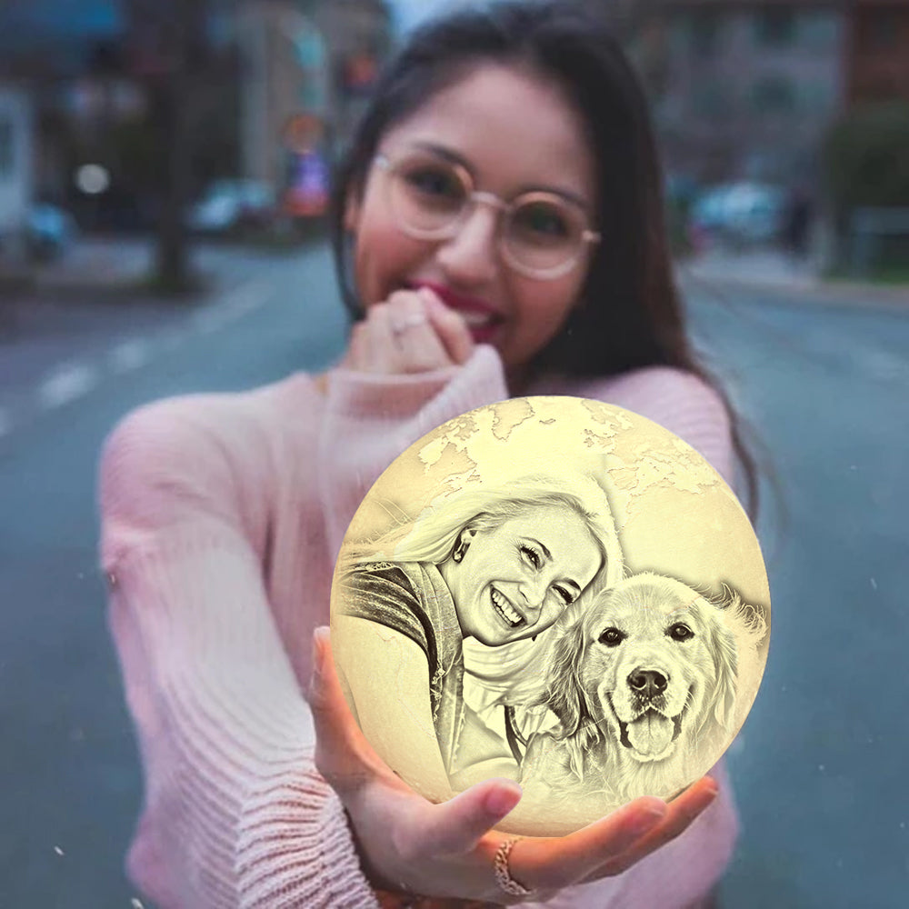 Personalized 3d Photo Dog Moon Lamp - Custom 3d Moon Lamp - Dog Mom Gifts