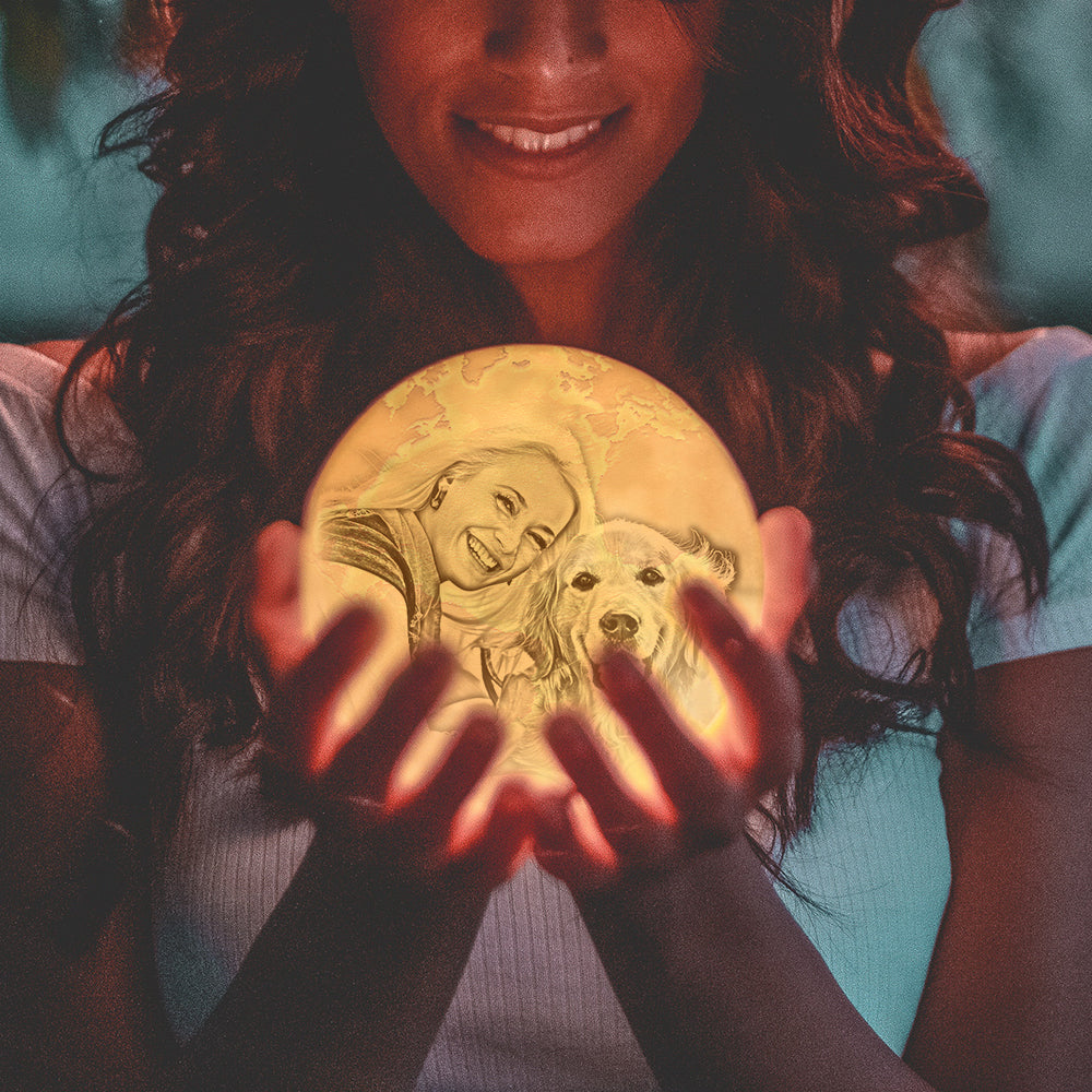 Personalized 3d Photo Dog Moon Lamp - Custom 3d Moon Lamp - Dog Mom Gifts