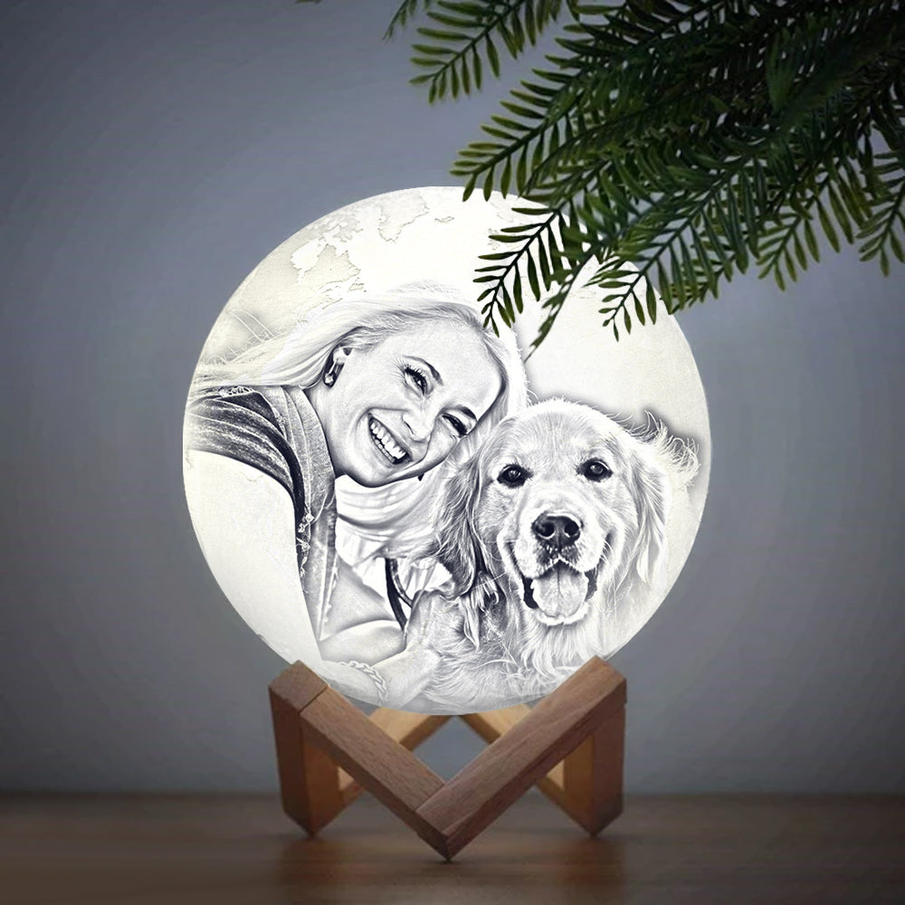 Personalized 3d Photo Dog Moon Lamp - Custom 3d Moon Lamp - Dog Mom Gifts