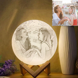 Personalized 3d Photo Moon Lamp, Engraved Lamp - Engraved Moon Lamp - Gift For Lovely Friend