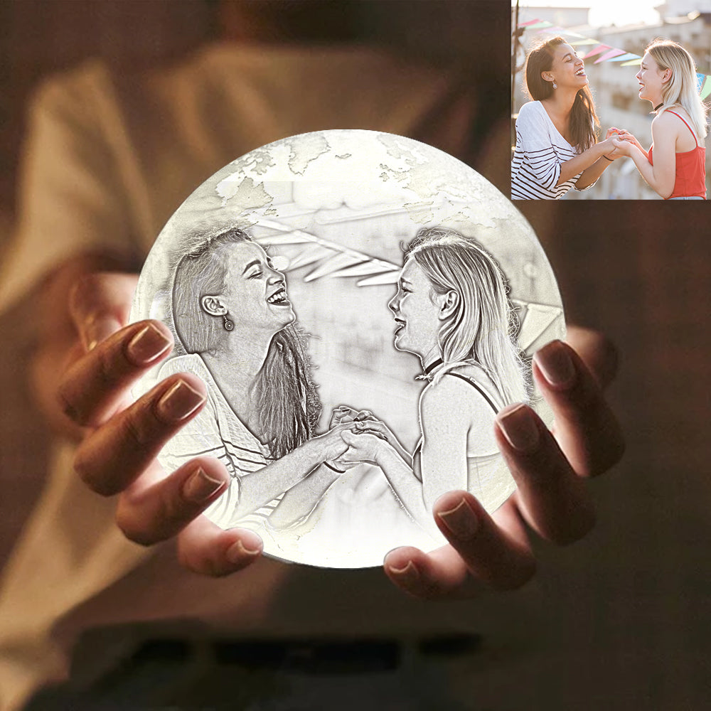 Personalized 3d Photo Moon Lamp, Engraved Lamp - Engraved Moon Lamp - Gift For Lovely Friend