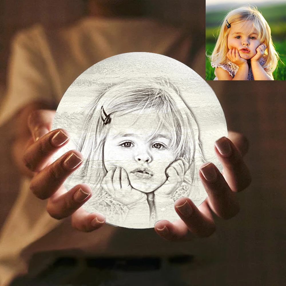 Personalized 3d Printed Moon Lamp With Photo Girl Baby - Gift For Girl Baby - Baby Baptism Gift