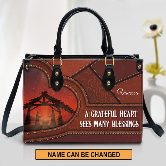 Personalized A Grateful Heart Sees Many Blessings Leather Bag - Christian Pu Leather Bags For Women