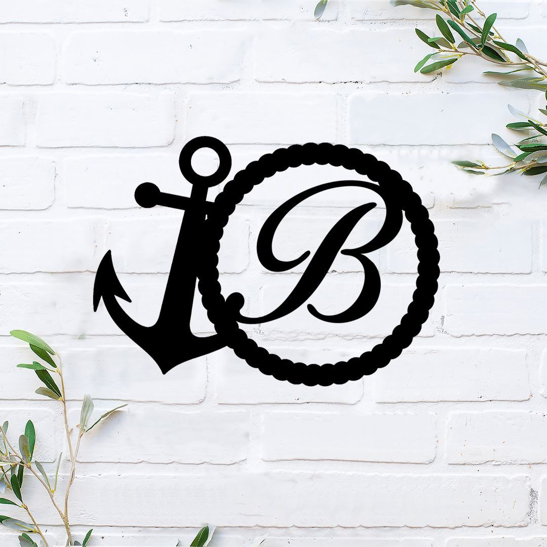 Personalized Anchor Single Letter Monogram Metal Sign - Anchor Metal Wall Art - Metal Decor Wall Art