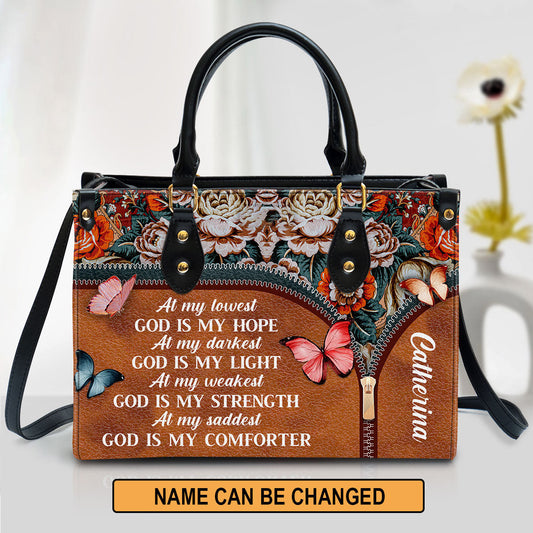 Personalized At My Lowest God Is My Hope Leather Bag - Christian Pu Leather Bags For Women